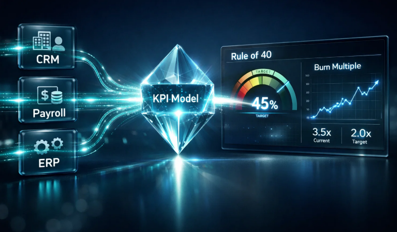 3-Way Sync Architecture: CRM, HRMS/Payroll, ERP to KPI Dashboard